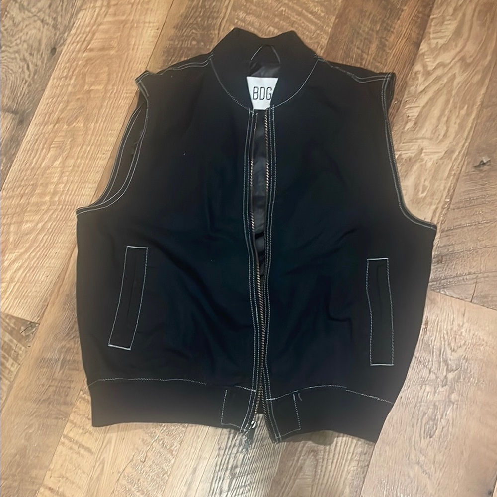BDG Black canvas Vest with Stand-Up Collar